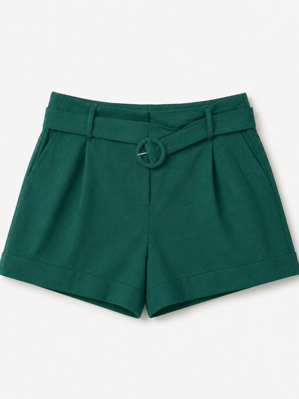 Worthington Green Linen Blend Belted Shorts Size 18 High Waist Pleated Summer